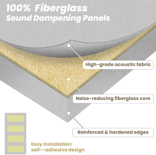 Miniatura 4 de 6 piezas de paneles acústicos, paneles de pared insonorizados grandes, paneles de absorción de sonido de fibra de vidrio profesional, paneles de Gris