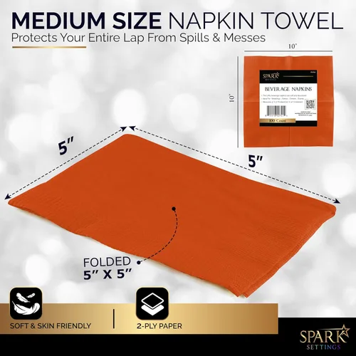 Miniatura 3 de Amcrate Paquete de 100 servilletas de bebidas color naranja, ideal para bodas, fiestas, cumpleaños, cenas, almuerzos y cócteles (5 x 5 pulgadas)