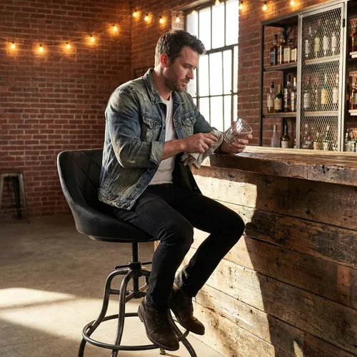 Miniatura 9 de Diseño industrial Metal Altura ajustable PU Respaldo Silla Vintage Bar Taburete Negro Asiento de cuero