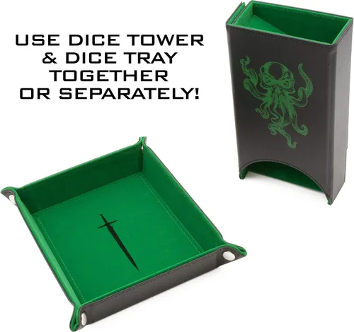 Miniatura 4 de CASEMATIX Juego de torre de dados portátil y bandeja con interior de fieltro antiarañazos, torre rodante de dados automática plegable de 8 pulgadas