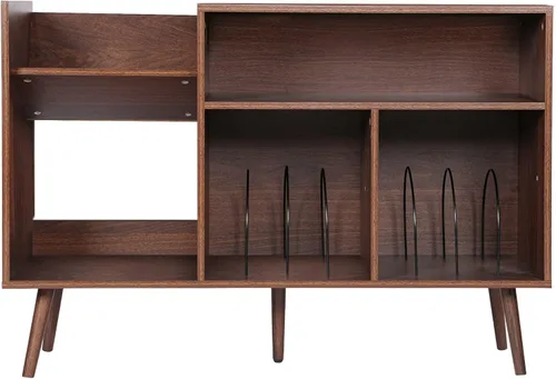 Miniatura 8 de QHITTY Soporte para tocadiscos, mesa moderna de mediados de siglo con patas de madera, soporte giratorio para discos con capacidad para hasta 300