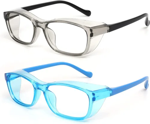 ALWAYSUV Paquete de 2 lentes de seguridad para niños, antiempañamiento, bloqueo de luz azul, lentes transparentes de 5 a 12 años