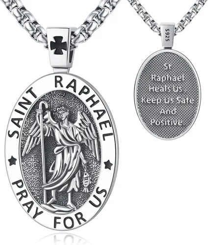 LOOVE Collar de plata de ley 925 con medalla milagrosa de San MiguelSan CristóbaloCristóbal de JesúsSan BenitoVirgen María milagrosa para hombres y