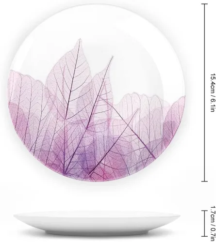 Miniatura 2 de XISUNYA Plato decorativo de 7 pulgadas, cerámica con hojas de cerámica, esqueleto, flores de primavera transparentes de fantasía, impresión de moda