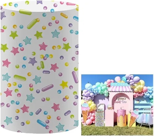 Miniatura 7 de Fundas de mesa cilíndricas con esmalte de dona blanca para dulces helados, dulces, fiestas, cubierta de pedestal, baby shower, niñas, decoración