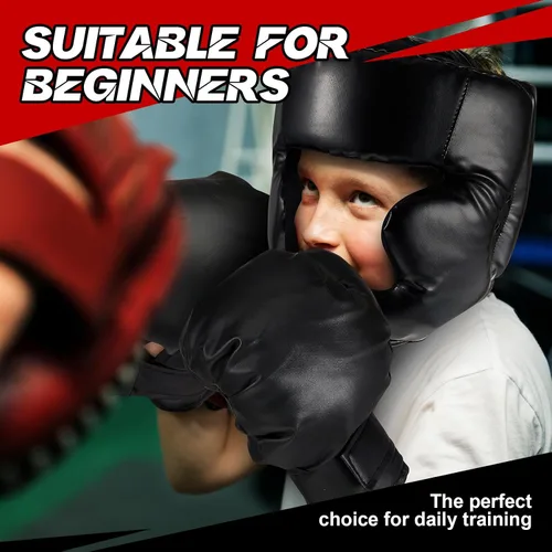Miniatura 5 de Kanayu Juego de 12 piezas de equipo de boxeo para niños principiantes de 6 a 18 años, incluye casco de boxeo y guantes, vendas, protectores bucales