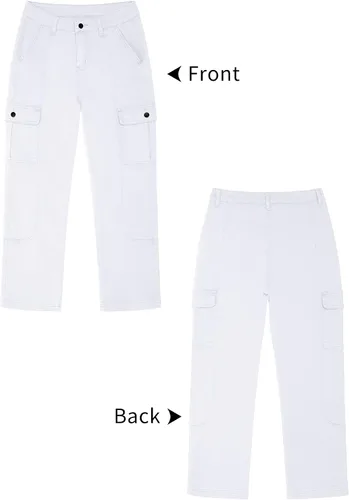 Miniatura 7 de GRAPENT Pantalones cargo para mujer, casuales, de cintura alta, holgados, elásticos, de pierna recta, traje occidental, pantalones Y2K con bolsillos