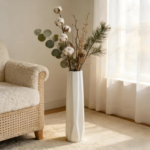 Miniatura 2 de Florero grande de cerámica, jarrón de flores blanco de 24 pulgadas de alto, jarrones decorativos para sala de estar, decoración moderna del hogar