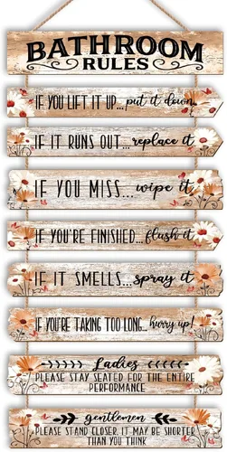 Miniatura 26 de Decoración de pared de baño, letreros divertidos para baño, reglas de baño, imágenes, decoración de pared rústica, decoración de inodoro, letrero