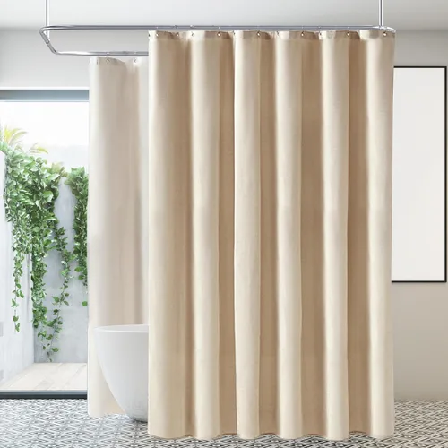Juego de cortina de ducha de lino marfil color crema, con textura de lino resistente de 230 GSM, cortinas de ducha bohemias rústicas para baño, Beige