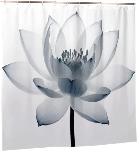 Miniatura 7 de YLATY2974 - Cortina de ducha de flores abstractas para baño, juego de cortina de ducha bohemia floral blanca y azul, tela transparente, moderna