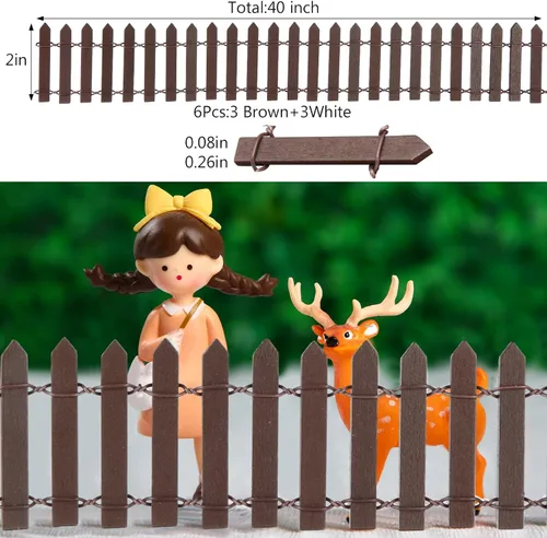 Miniatura 2 de Kigley 6 piezas de 40 pulgadas de valla de madera en miniatura para jardín de hadas, decoraciones de cerca con piquetes para DIY, maceta, casa