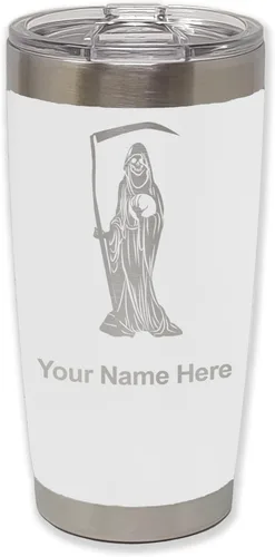 Miniatura 29 de LaserGram Vaso aislado al vacío de 20 onzas, Santa Muerte, grabado personalizado incluido (negro)