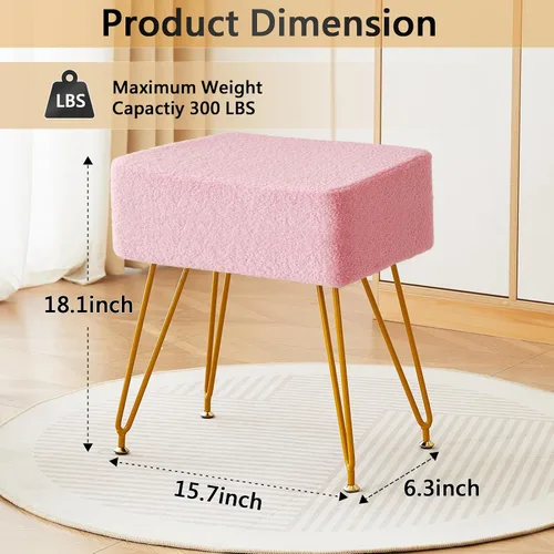 Miniatura 2 de Taburete de terciopelo de peluche, reposapiés otomano, mesa auxiliar pequeña, con 4 patas de metal, taburete moderno, pies antideslizantes