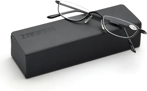 Miniatura 2 de ZUVGEES Gafas de lectura vintage de aleación semi sin montura para hombres y mujeres, medio marco, gafas delgadas con estuche elegante T0340
