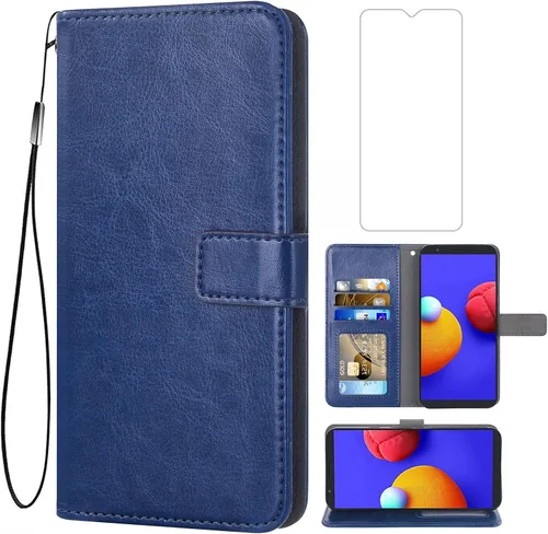 Asuwish Compatible con T-Mobile Revvl 4 - Funda tipo cartera de vidrio templado, protector de pantalla de cuero con tapa para Tmobile Revvl4 T