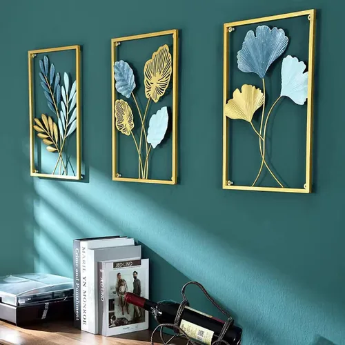 Miniatura 5 de MKUN Esculturas de pared de hierro – Juego grande de 3 piezas rectangulares de metal para decoración de pared con arte de ginkgo biloba, ideal