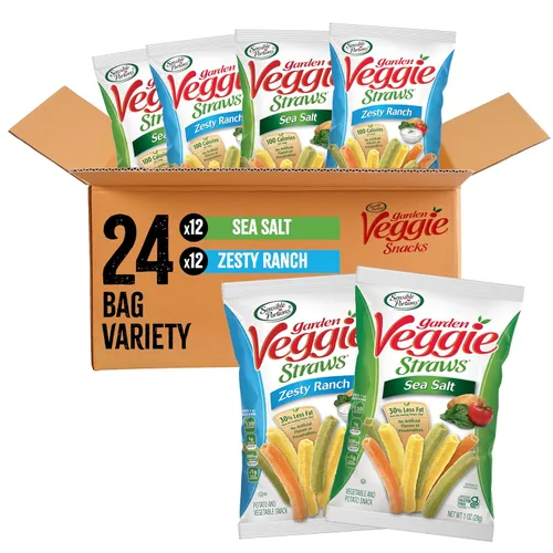 Miniatura 12 de Sensible Portions Veggie Straws – Paquete de sabores variados de sal marina, ranch, cheddar, manzana con canela, 1 oz (28 g) (paquete de 24 unidades)