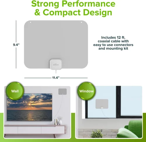 Miniatura 10 de Mohu Leaf Amplified - Antena de TV para interiores ultrafina, rango de 60 millas, amplificador Jolt Switch, UHF VHF, multidireccional, 4K UHD, TV