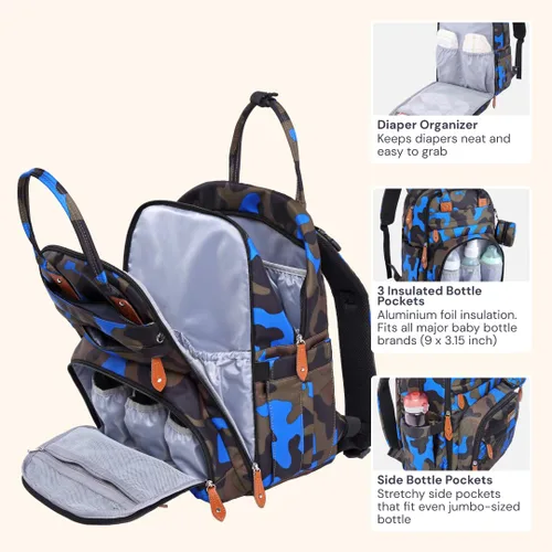 Miniatura 4 de BabbleRoo - Mochila para pañales - Bolso de viaje con artículos esenciales para bebés - Mochila multifuncional resistente al agua para pañales, Azul
