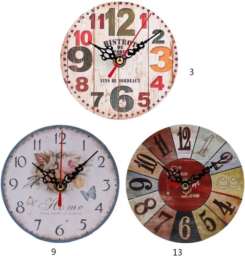 Miniatura 2 de Relojes de pared de madera sin tictac, funciona con pilas, estilo retro, decorativo, para sala de estar, cocina