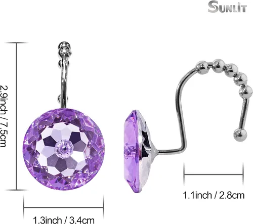 Miniatura 2 de Sunlit Anillo de cortina de ducha con diamantes de imitación de metal a prueba de óxido, 12 unidades Morado