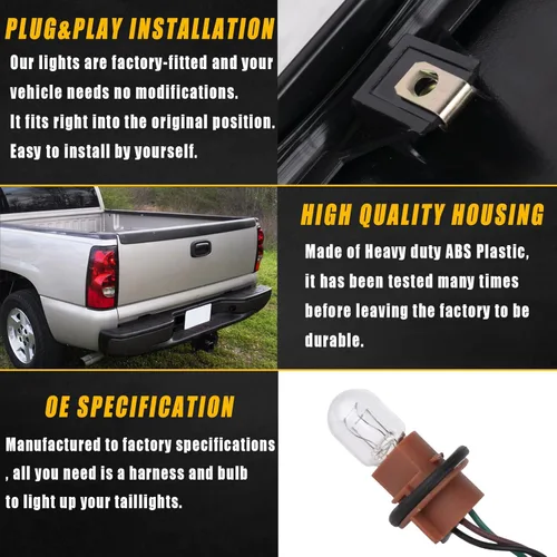 Miniatura 2 de Boine Compatible con Chevy Silverado 1500 2500 3500 2003 2004 2005 2006 Luz Trasera del Lado del Conductor y del Pasajero - Bombilla y Arnés
