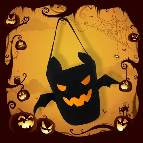 Miniatura 5 de Cubo de Halloween para truco o trato para niños, cesta espeluznante de murciélagos y caramelos, multiusos, portátil, reutilizable, cubo de golosinas