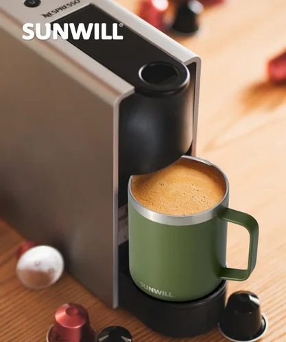 Miniatura 6 de SUNWILL - Taza de café de viaje con tapa, taza aislada con asa, taza de acero inoxidable de 14 oz para acampar, oficina, hogar, recubrimiento