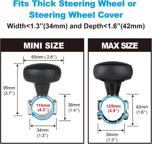 Miniatura 4 de Hypersonic Pomo giratorio grande para volante, bola giratoria para volante de vehículo, perilla suicida duradera para automóvil, SUV, camiones, Negro