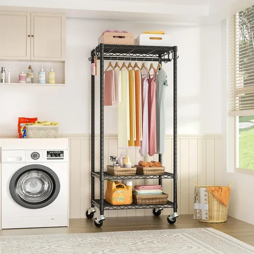 Miniatura 4 de FUTASSI P6 - Mini perchero con ruedas para colgar ropa, resistente y portátil, con ruedas, carga máxima de 360 libras, 23.6 pulgadas de ancho x 14