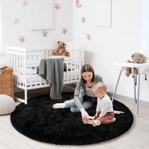 Miniatura 4 de Alfombra Redonda para Dormitorio, Alfombras de Área Circulares Suaves y Esponjosas de 4x4 pies para Cuarto de Niños y Niñas, Habitación Infantil