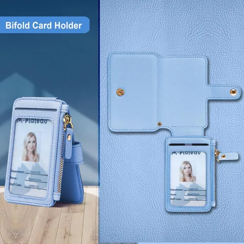 Miniatura 85 de Cartera con llavero, tarjetero con bloqueo RFID de piel, funda para tarjetas de crédito con cremallera para mujer
