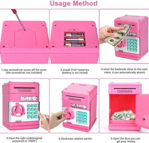 Miniatura 6 de Alcancía de caricatura Caja de seguridad electrónica con contraseña tipo cajero automático Para monedas, enrolla los billetes de forma automática