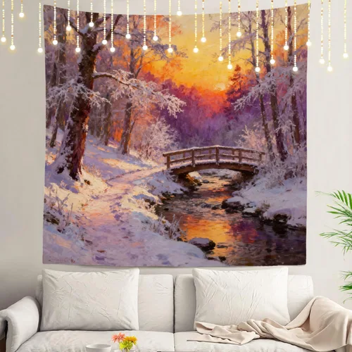 Miniatura 59 de Shrahala Tapiz de pared con paisaje de lago de otoño, bosque amarillo, para colgar en la pared, tapiz grande, decoración de fibra de poliéster