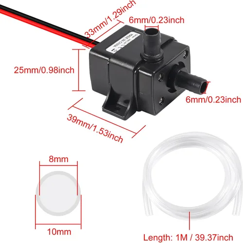 Miniatura 4 de DIANN Mini bomba de agua sumergible DC 12 V pequeña bomba de fuente (4.8 W 240 L/H) con tubo de 3.3 pies 0.315x0.394 in para fuente de acuario
