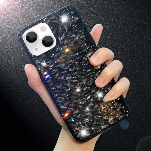 Miniatura 2 de Funda de lujo con pedrería para iPhone 15, funda de teléfono con purpurina 3D brillante y diamantes, color negro
