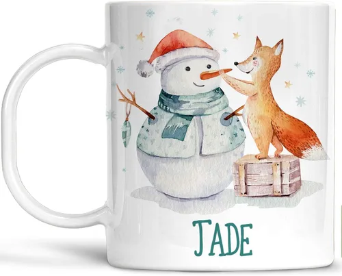 Taza de Navidad personalizada con nombre de Fox para niños, polímero ligero