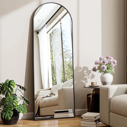 Miniatura 7 de Espejo de 56 x 21 pulgadas, de arco, de longitud completa, espejo de cuerpo completo con marco de aluminio, para colocar de pie, inclinado o Negro