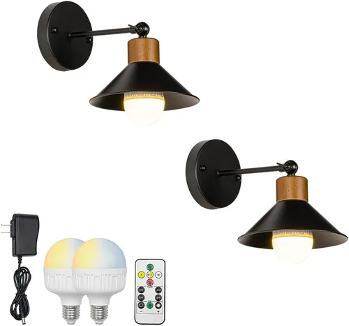 Miniatura 8 de 2 luces de pared con control remoto sin cable, retro, industrial, negro, lámpara de pared para decoración de pared para escaleras interiores, Negro A
