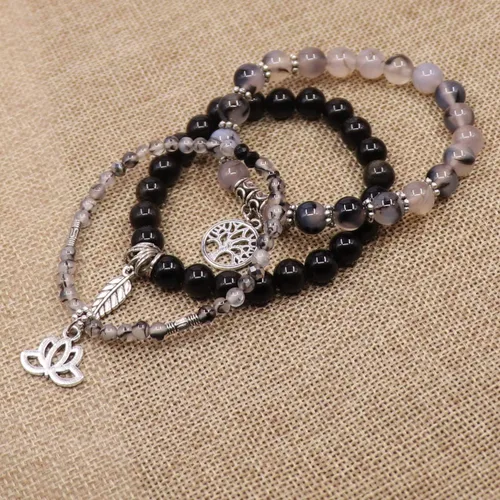Miniatura 2 de UEUC - Pulseras Reiki, apilables, de piedras curativas, cristales, con dije del árbol de la vida, yoga y hoja de loto, contra la ansiedad