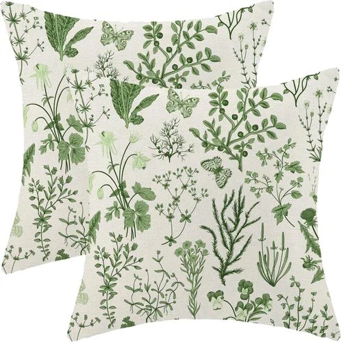 Miniatura 10 de AEIOAE Fundas de Almohada de Primavera 12x20 Pulgadas Juego de 2, Fundas de Almohadas Decorativas de Flores Silvestres y Plantas Verde Salvia