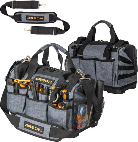 Arbon Bolsa de herramientas para electricista – Organizador resistente con 34 bolsillos, gran almacenamiento para hombres, paredes reforzadas de 5
