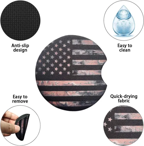 Miniatura 3 de Posavasos de coche Osilly para bebidas, 2 unidades absorbentes con diseño de camuflaje y bandera de EE. UU. para mujeres y hombres, inserto