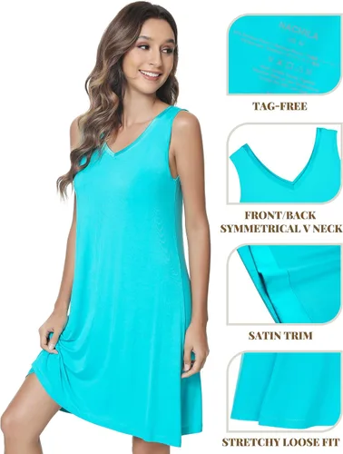 Miniatura 4 de NACHILA Camisón de bambú para mujer, ropa de dormir sin mangas, ligero, cuello en V, talla grande, tallas S-4X