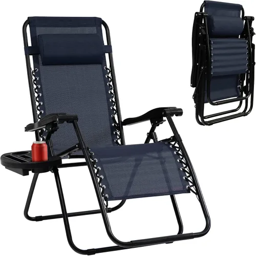 Miniatura 25 de Tangkula Zero Gravity - Silla plegable para patio, reclinable, ajustable, con soporte para tazas, reposabrazos anchos para patio, jardín, piscina