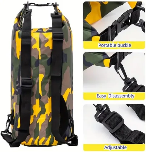 Miniatura 5 de Mochila de almacenamiento en rollo de 5 L, bolsa seca impermeable, para kayak, rafting, canotaje, natación, camping, senderismo, playa, pesca, verde