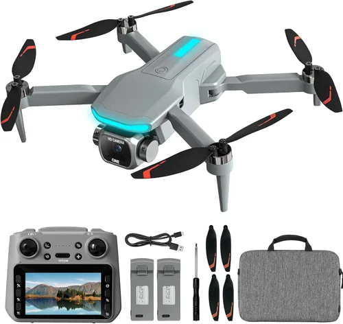 Dron para niños con cámara, cuadricóptero RC plegable con pantalla remota de 4.5 pulgadas, motor sin escobillas, movimiento de flujo óptico, cámara