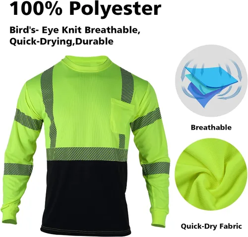 Miniatura 4 de VENDACE 3 piezas de camisetas de seguridad reflectantes de alta visibilidad de manga larga para trabajo en construcción para hombres Clase 3