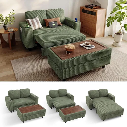 Miniatura 11 de LINSY HOME - Sofá cama extraíble modular con sección para dormir, con almacenamiento, sofá seccional de pana mullida para sala de estar, sofá cama